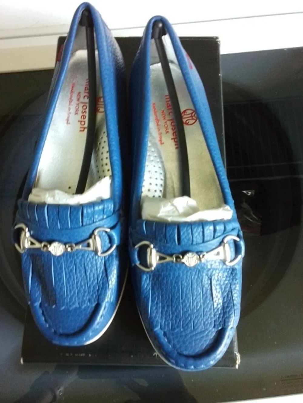 Marc Joseph Royal Blue Leather Kiltie Loafers with Metal Bit Women's